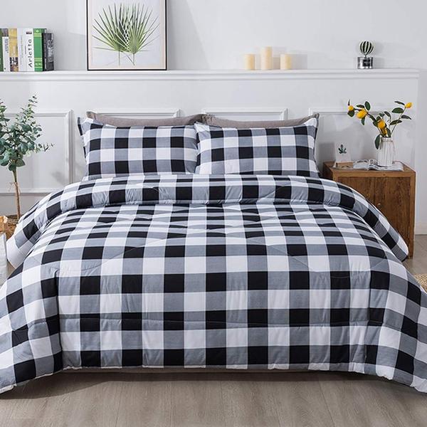 Imagem de Conjunto de edredom Andency King Size Black Plaid, 3 peças