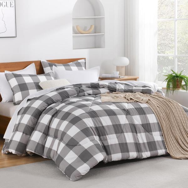 Imagem de Conjunto de edredom Andency Light Grey Plaid completo com 2 fronhas