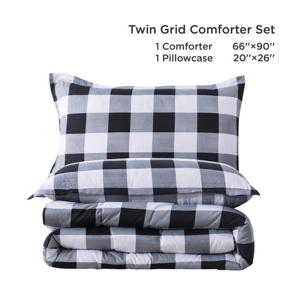 Imagem de Conjunto de edredom Andency Twin Black Buffalo Check Plaid, 2 peças