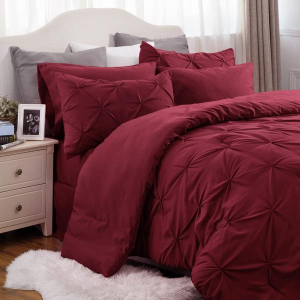 Imagem de Conjunto de edredom Bedsure Full Size Red com conjunto de roupa de cama de 7 peças