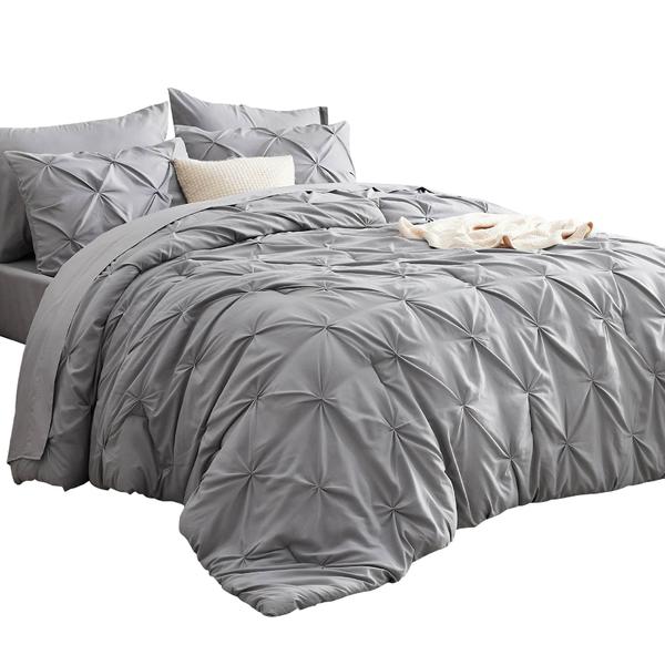 Imagem de Conjunto de edredom Bedsure King Size, 7 peças de roupa de cama cinza