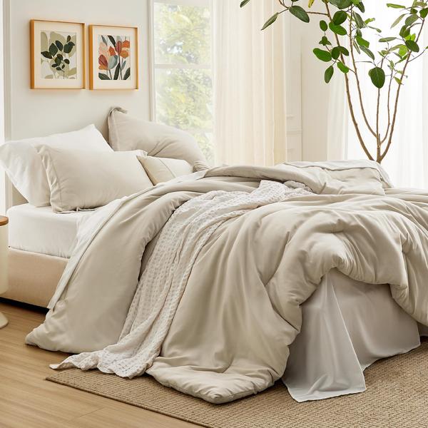 Imagem de Conjunto de edredom Bedsure Queen Beige de 7 peças de cama boho em uma bolsa