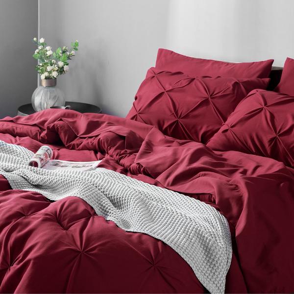 Imagem de Conjunto de edredom Bedsure Twin Size Pintuck vermelho escuro borgonha