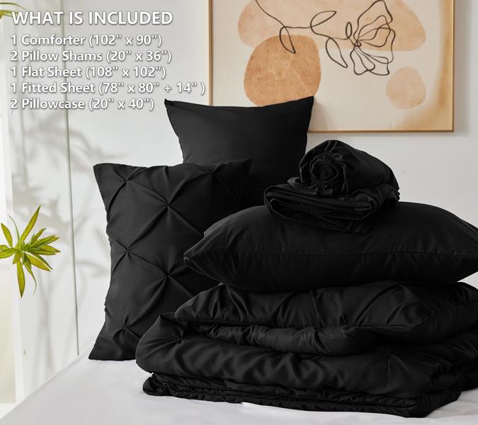 Imagem de Conjunto de edredom CozyLux King Size de 7 peças, cama em uma bolsa preta