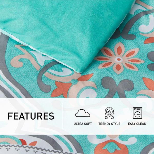 Imagem de Conjunto de edredom Degrees of Comfort Floral Aqua Boho em tamanho real