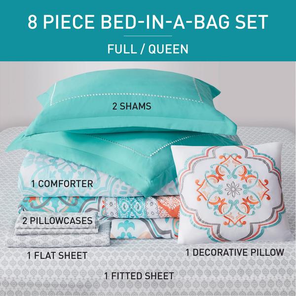 Imagem de Conjunto de edredom Degrees of Comfort Floral Aqua Boho em tamanho real