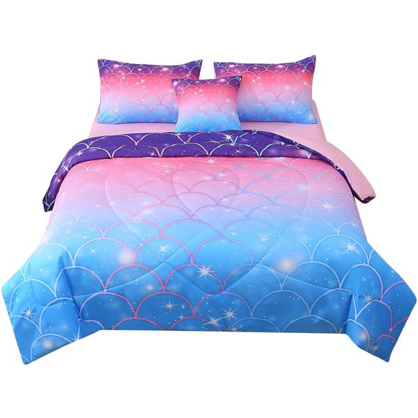 Imagem de Conjunto de edredom JqinHome Mermaid Twin Size 6 peças para meninas