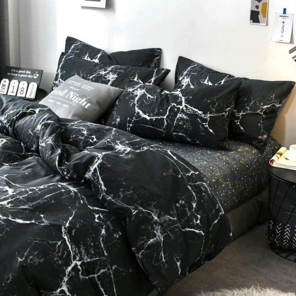 Imagem de Conjunto de edredom Luxlovery Black Marble Queen Cotton 3 peças