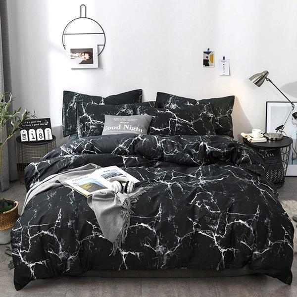 Imagem de Conjunto de edredom Luxlovery Black Marble Queen Cotton 3 peças