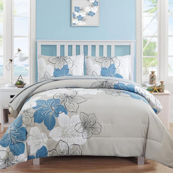 Imagem de Conjunto de edredom Luxudecor Floral Queen Size Blue 7 peças