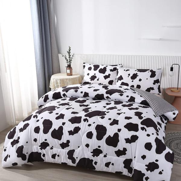 Imagem de Conjunto de edredom Mengersi Cow Print em tamanho real com 2 fronhas