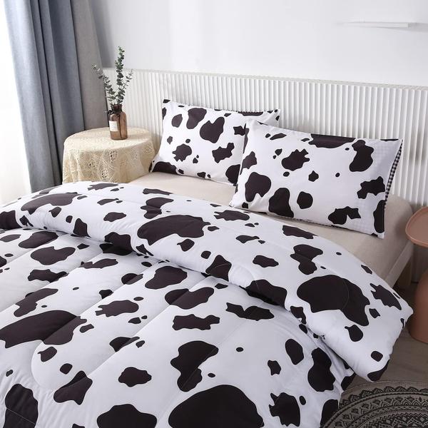 Imagem de Conjunto de edredom Mengersi Cow Print para crianças, tamanho duplo