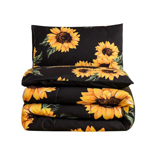 Imagem de Conjunto de edredom NTBED Black Sunflowers Queen com 2 fronhas