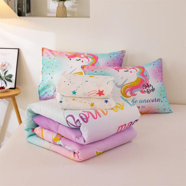 Imagem de Conjunto de edredom NTBED Unicorn completo com lençóis, 5 peças para meninas