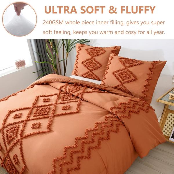 Imagem de Conjunto de edredom PERFEMET Burnt Orange Queen Size, 3 peças de T tufada