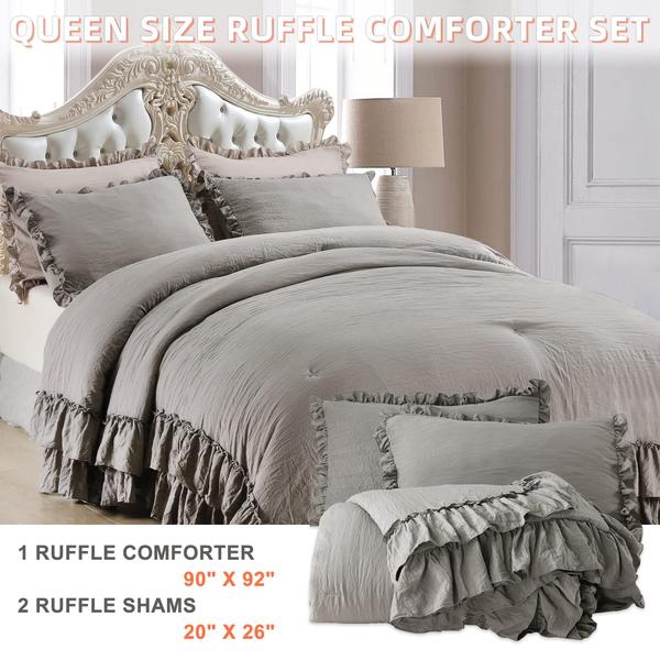 Imagem de Conjunto de Edredom Queen Shabby Chic QSH - 3 Peças - Cinza Enrugado