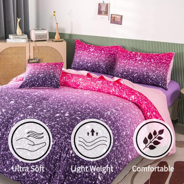 Imagem de Conjunto de edredom RYNGHIPY Twin Gradient Pink Purple Glitter x6