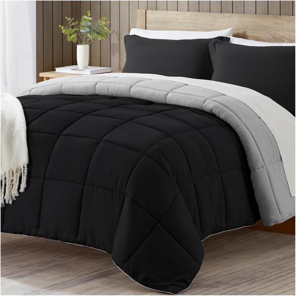 Imagem de Conjunto de edredom satisomnia king size preto leve, 3 peças