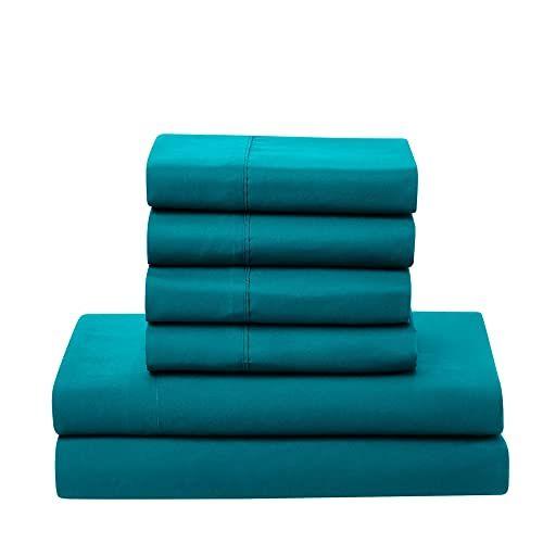 Imagem de Conjunto de edredom Sweet Home Collection 7 peças, cor sólida, cobertor alternativo de plumas macias para todas as estações e lençóis de cama de microfibra luxuosos, azul-petróleo, Twin XL