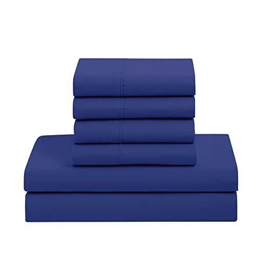 Imagem de Conjunto de edredom Sweet Home Collection 7 peças, cor sólida, cobertor alternativo de plumas macias para todas as estações e lençóis de cama de microfibra luxuosos, azul royal, completo