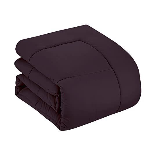 Imagem de Conjunto de edredom Sweet Home Collection 7 peças, cor sólida, cobertor alternativo macio para todas as estações e lençóis de cama de microfibra luxuosos, roxo, king