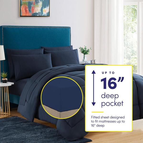 Imagem de Conjunto de edredom Sweet Home Collection Navy Twin, 5 peças