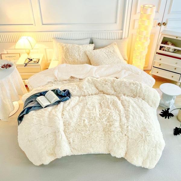 Imagem de Conjunto de edredom UOZZI BEDDING Faux Fur Shaggy Queen 3 peças