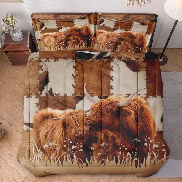 Imagem de Conjunto de edredom WeCozy Queen Size com 2 fronhas Highland Cow