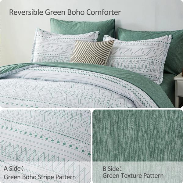 Imagem de Conjunto de edredom WONGS BEDDING, 7 peças, verde boho, queen size