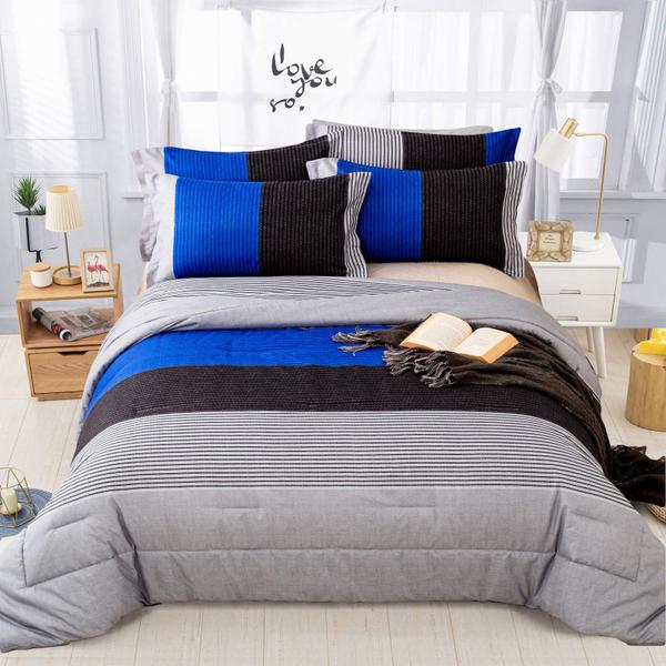 Imagem de Conjunto de edredom WONGS BEDDING Blue King Reversível Cinza Azul