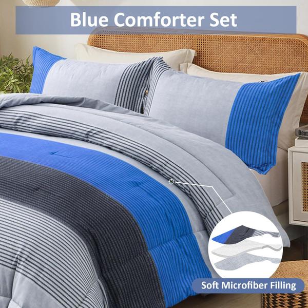 Imagem de Conjunto de edredom WONGS BEDDING Blue Reversível Cinza King Size