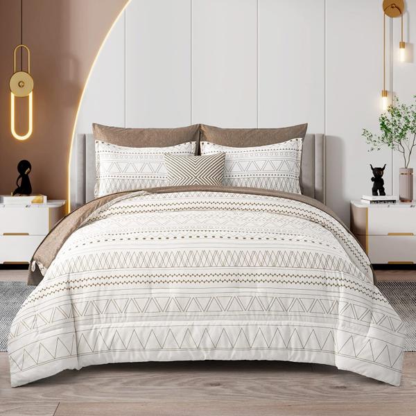 Conjunto de edredom WONGS BEDDING Brown Boho Stripe Queen Size Imagem de Conjunto de edredom WONGS BEDDING Brown Boho Stripe Queen Size