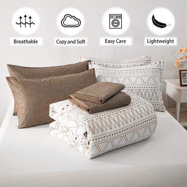 Conjunto de edredom WONGS BEDDING Brown Boho Stripe Queen Size Imagem de Conjunto de edredom WONGS BEDDING Brown Boho Stripe Queen Size