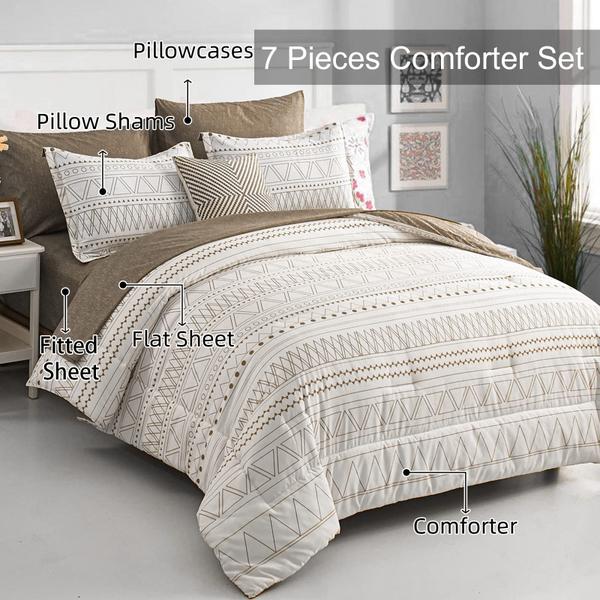Conjunto de edredom WONGS BEDDING Brown Boho Stripe Queen Size Imagem de Conjunto de edredom WONGS BEDDING Brown Boho Stripe Queen Size