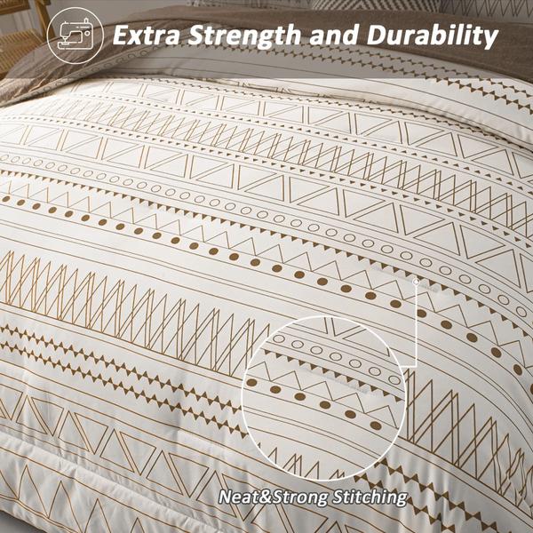 Conjunto de edredom WONGS BEDDING Brown Boho Stripe Queen Size Imagem de Conjunto de edredom WONGS BEDDING Brown Boho Stripe Queen Size