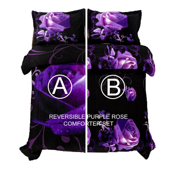 Imagem de Conjunto de edredom WONGS BEDDING Purple Rose King com 2 fronhas