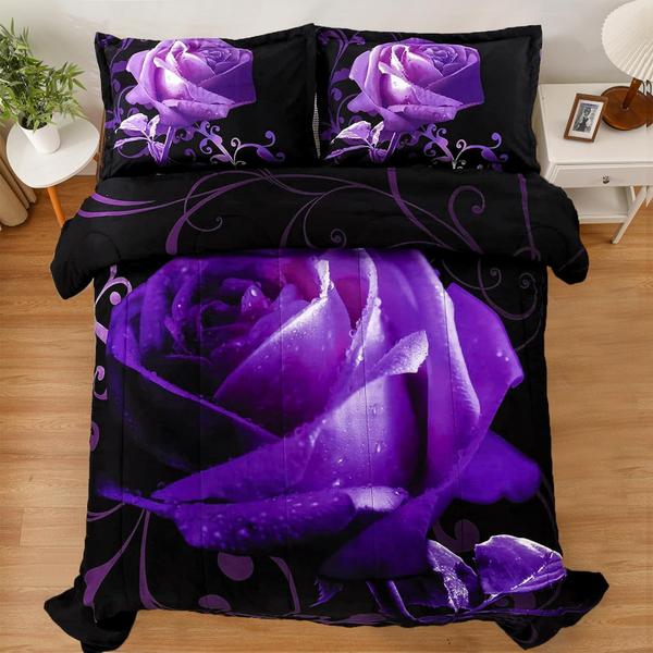 Imagem de Conjunto de edredom WONGS BEDDING Purple Rose King com 2 fronhas