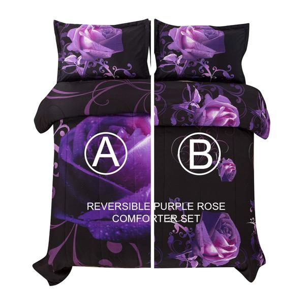 Imagem de Conjunto de edredom WONGS BEDDING Purple Rose King Size reversível