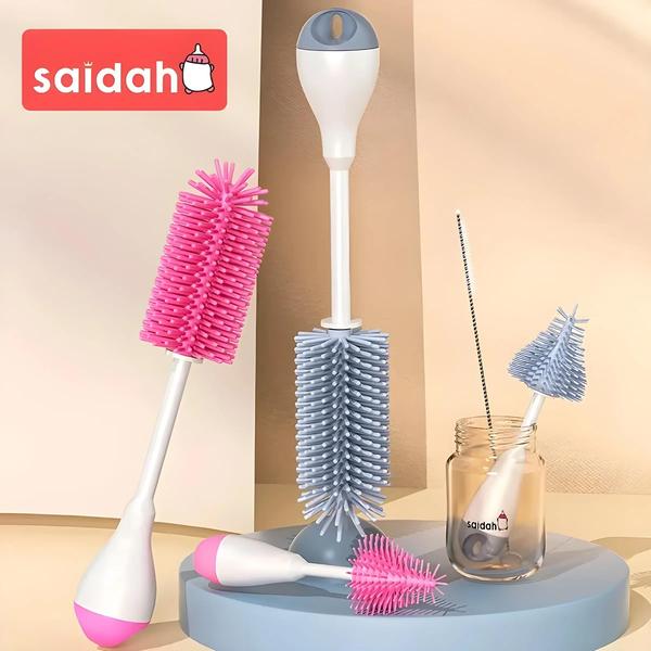 Conjunto De Escova De Garrafa De Bebê De Silicone Rotação De 360 Graus 3 Em 1 Chupeta Copo De Palha - SAIDAH Imagem de Conjunto De Escova De Garrafa De Bebê De Silicone Rotação De 360 Graus 3 Em 1 Chupeta Copo De Palha