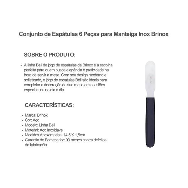 Imagem de Conjunto de Espátulas 6 Peças para Manteiga Inox Brinox