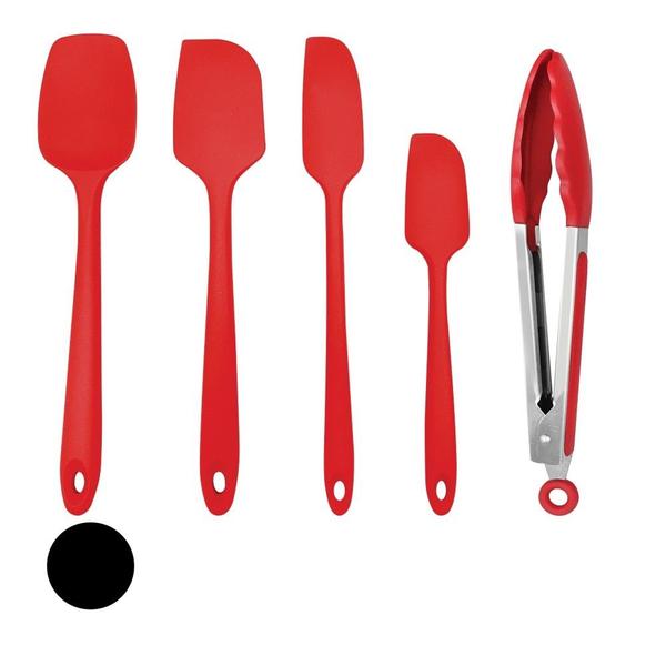 Imagem de Conjunto De Espátulas E Pegador Em Silicone Unyhome 5 Peças - VERMELHO