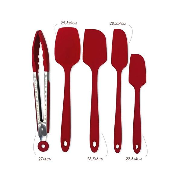 Imagem de Conjunto de Espátulas + Pegador Em Silicone Vermelho 05 Pçs