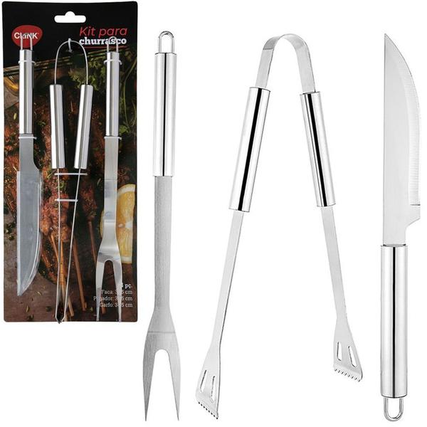 Imagem de Conjunto de faca 32,5cm +garfo 34,5cm e pegador 34,5cm inox