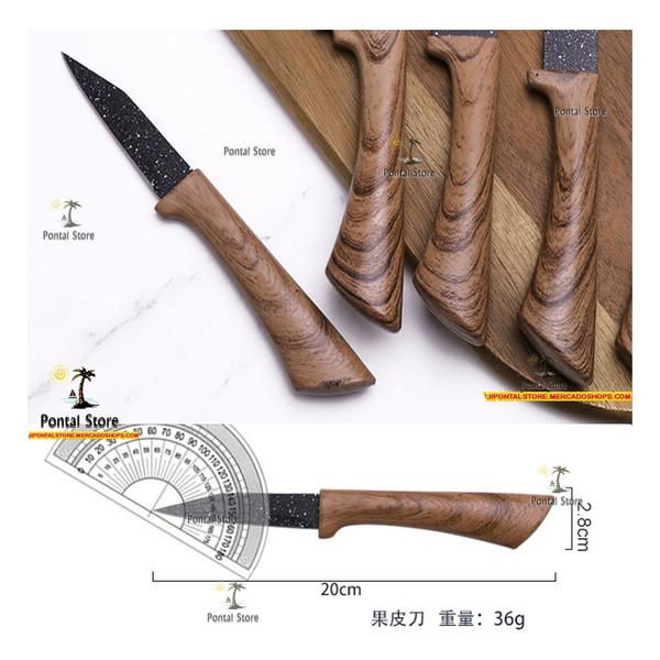 Conjunto de faca cozinha europeia aço inoxidável lâmina preta 6 peças conjunto chef conjunto especial faca pão tesoura - FACAMADEIRA Imagem de Conjunto de faca cozinha europeia aço inoxidável lâmina preta 6 peças conjunto chef conjunto especial faca pão tesoura