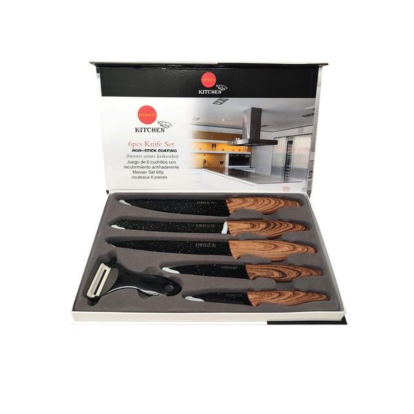 Conjunto de faca cozinha europeia aço inoxidável lâmina preta 6 peças conjunto chef conjunto especial - FACAMADEIRA Imagem de Conjunto de faca cozinha europeia aço inoxidável lâmina preta 6 peças conjunto chef conjunto especial
