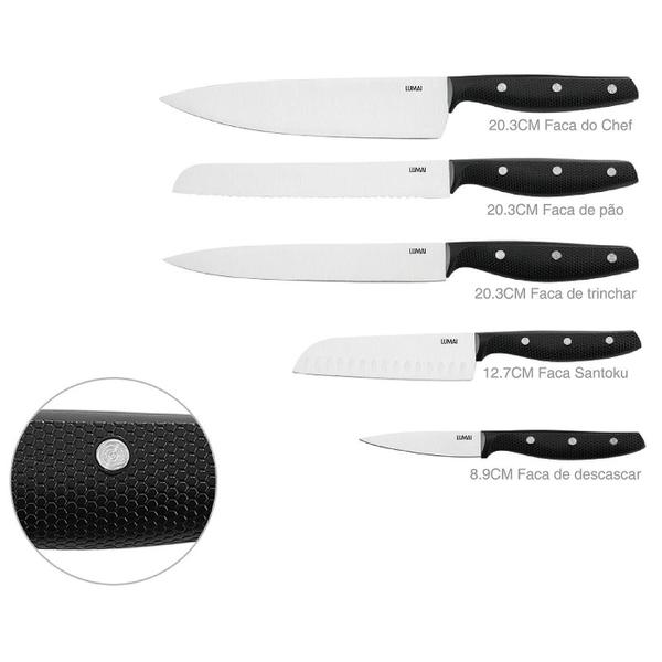 Imagem de Conjunto de Facas 5 Peças Grandes Cozinha de Aço Inoxidável 3CR13 Espessura de Lâmina Forte Robusta Premium Faca do Chef Santoku Pão Multifunção