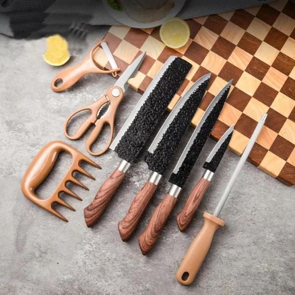 Imagem de Conjunto de Facas 8 pcs Profissional Churrasco Cozinha Inox Faqueiro Gourmet Presente Luxo Chef