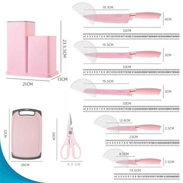 Imagem de Conjunto de Facas e Utensílios 19 Peças Cozinha Rosa Oficial