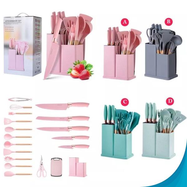 Imagem de Conjunto de Facas e Utensílios 19 Peças Cozinha Silicone Entrega Rápida