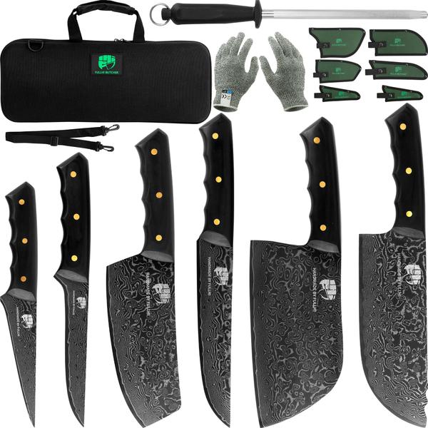 Imagem de Conjunto de facas FULLHI Chef Butcher Black Panther Damascus Steel